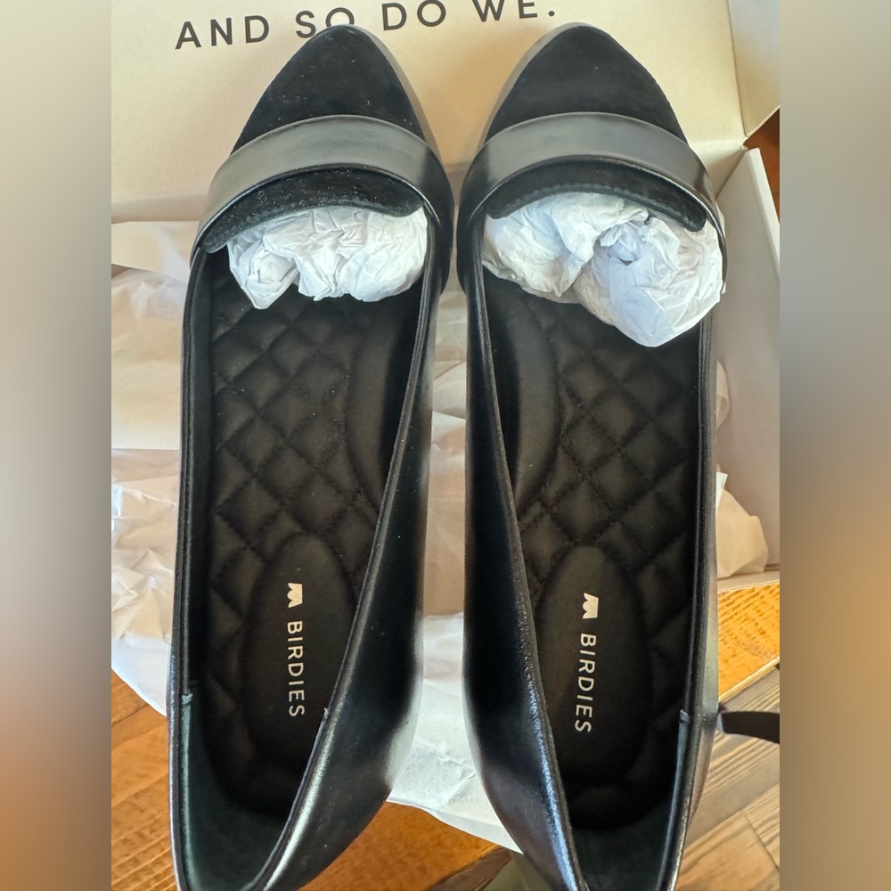Brand new, never worn Birdies blackbird licorice loafers